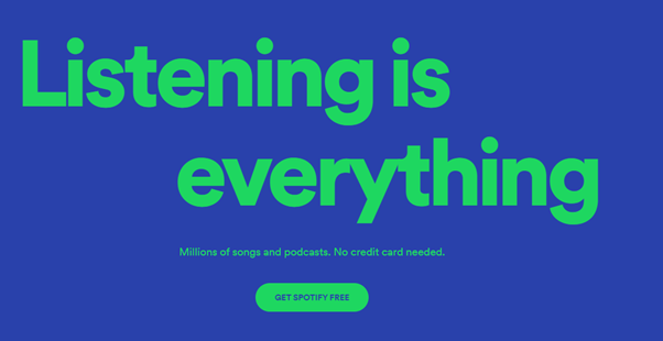 Spotify interface, showing CTA with supporting text