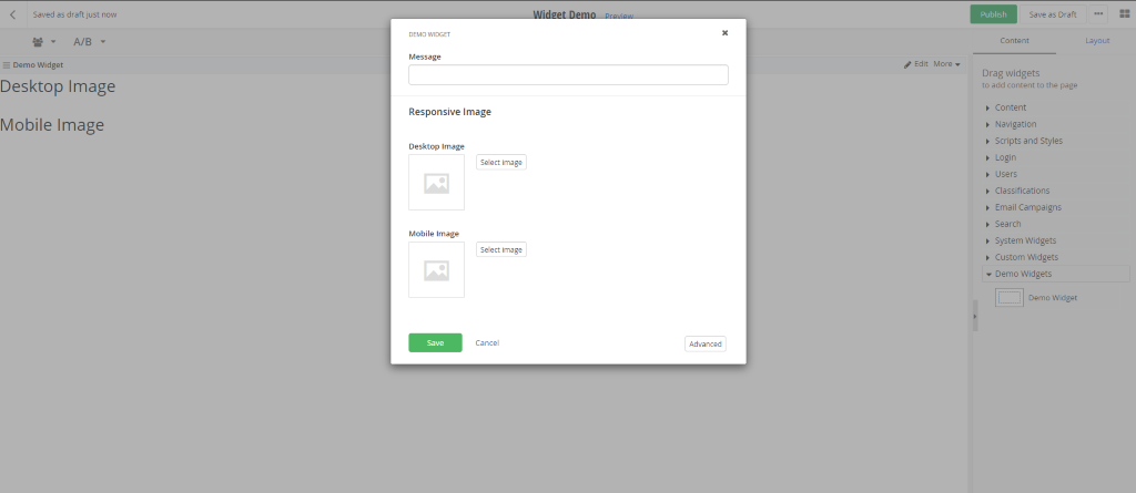 Sitefinity widget designer interface