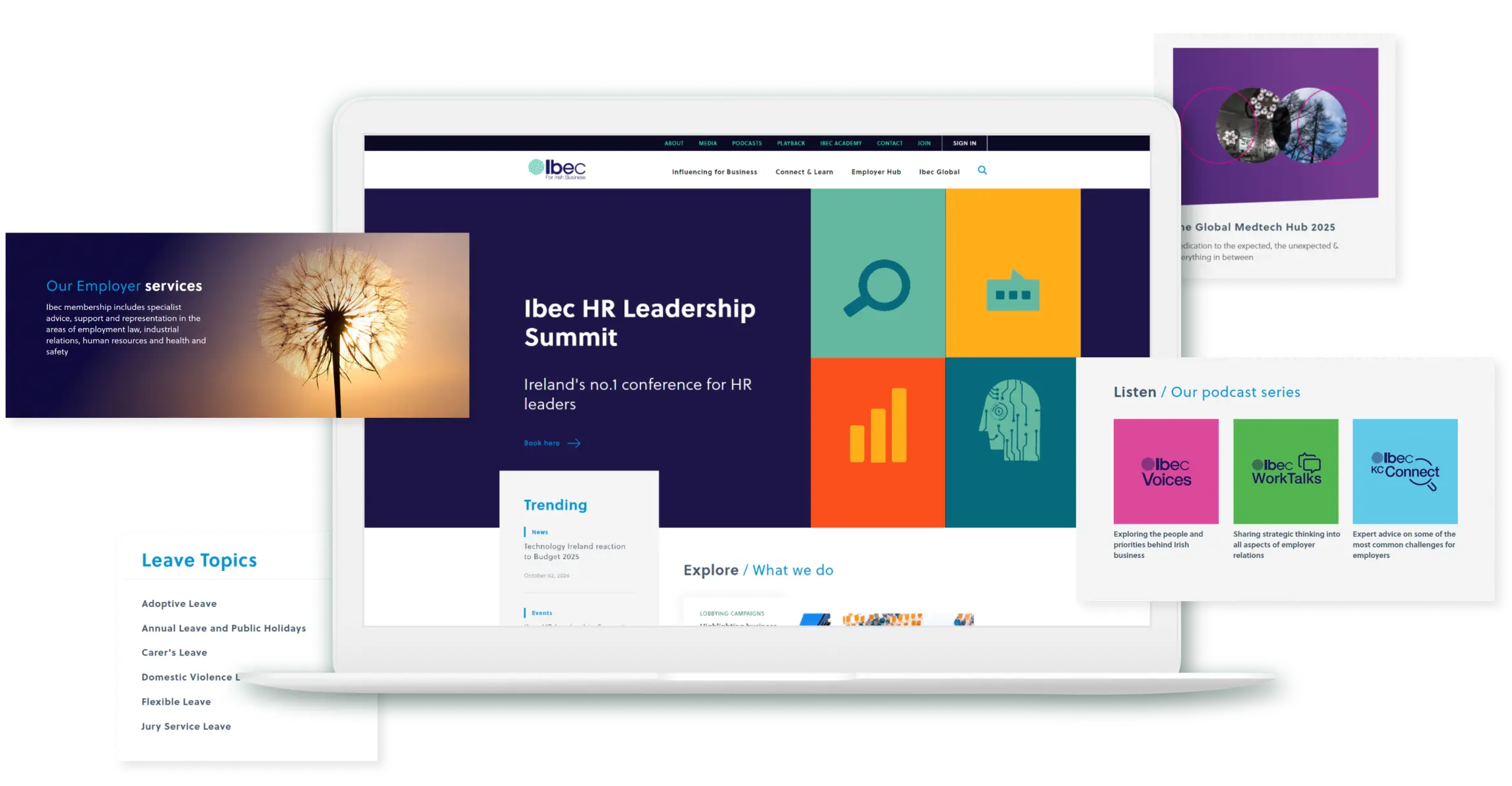Ibec homepage - design exploration to show modules and key page content features