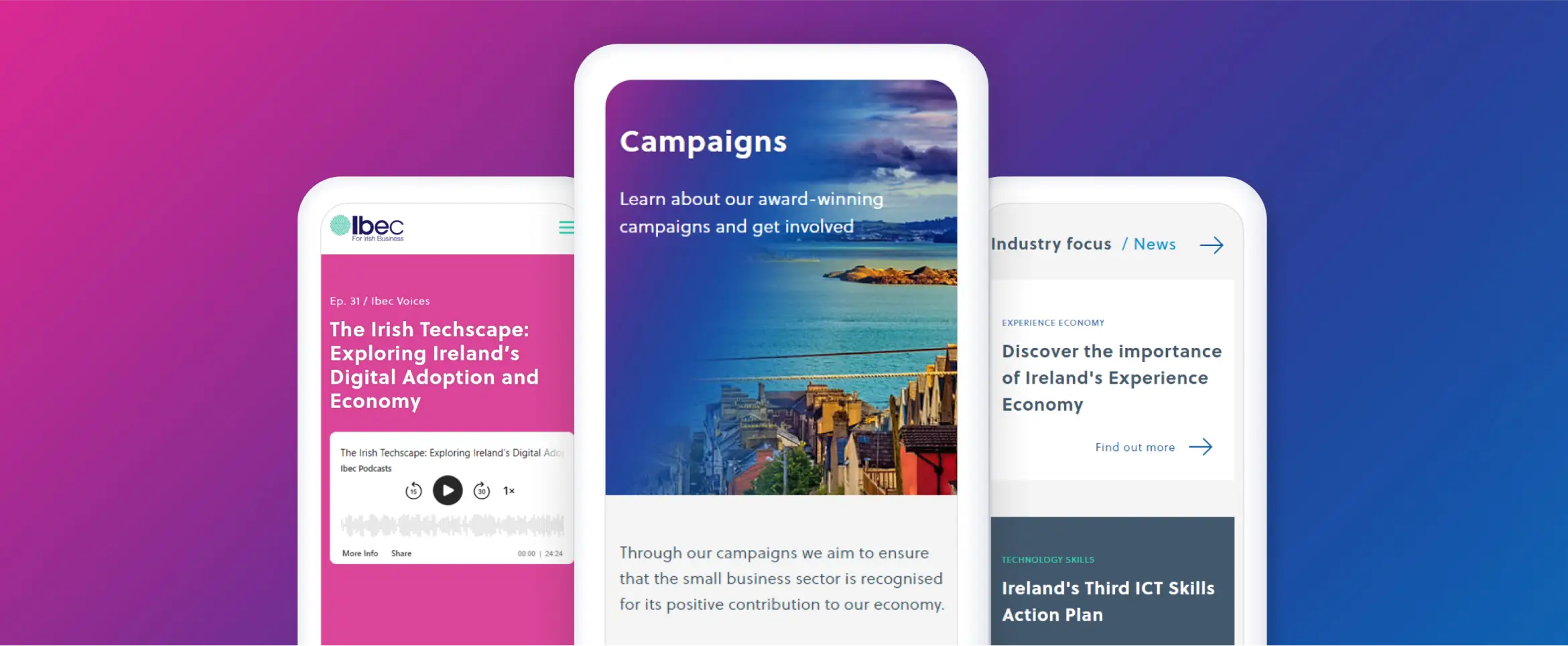 Ibec mobile designs to illustrate the mobile first approach to the redesign project