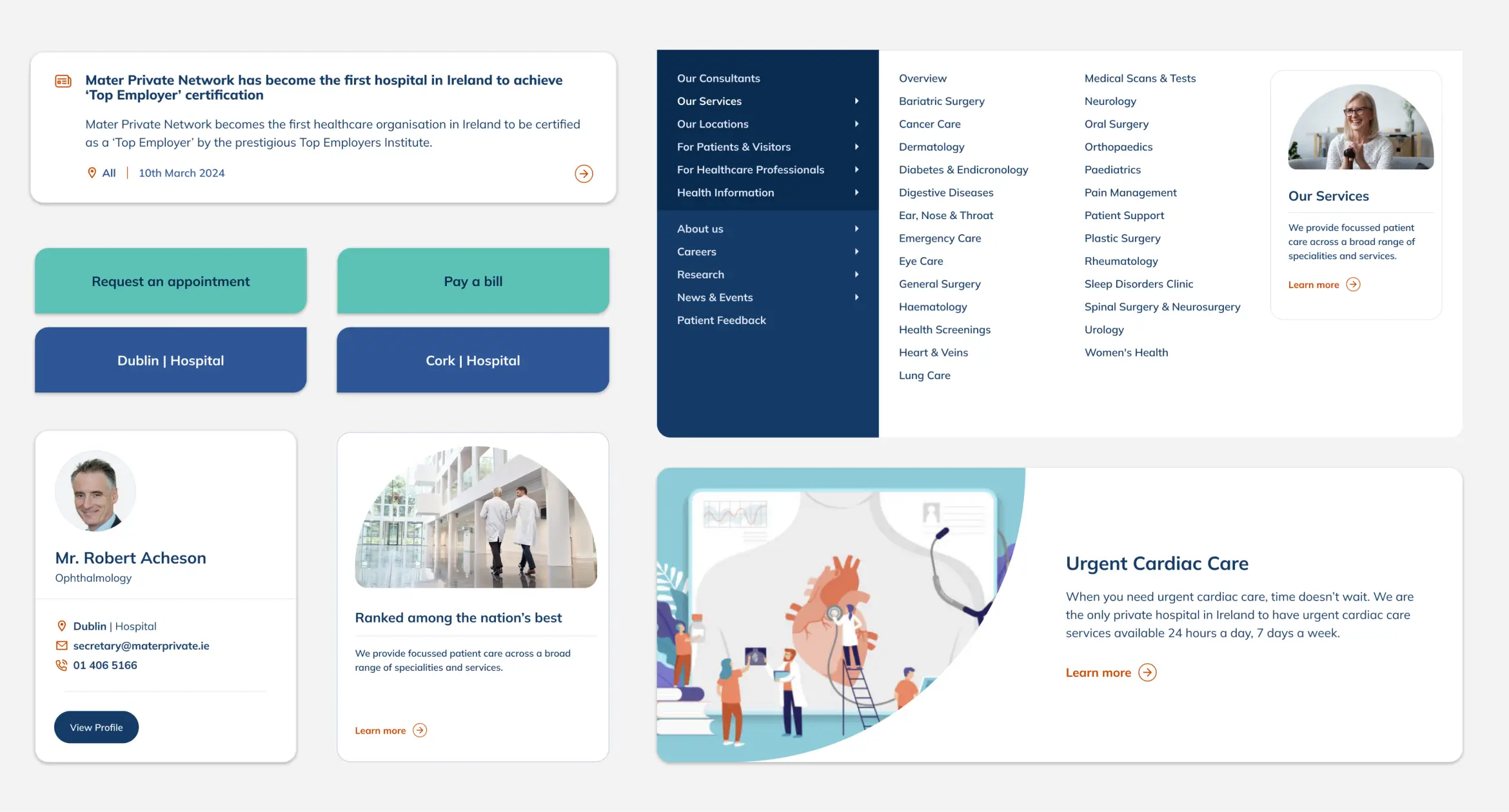 Mater Private - UX and UI Design components